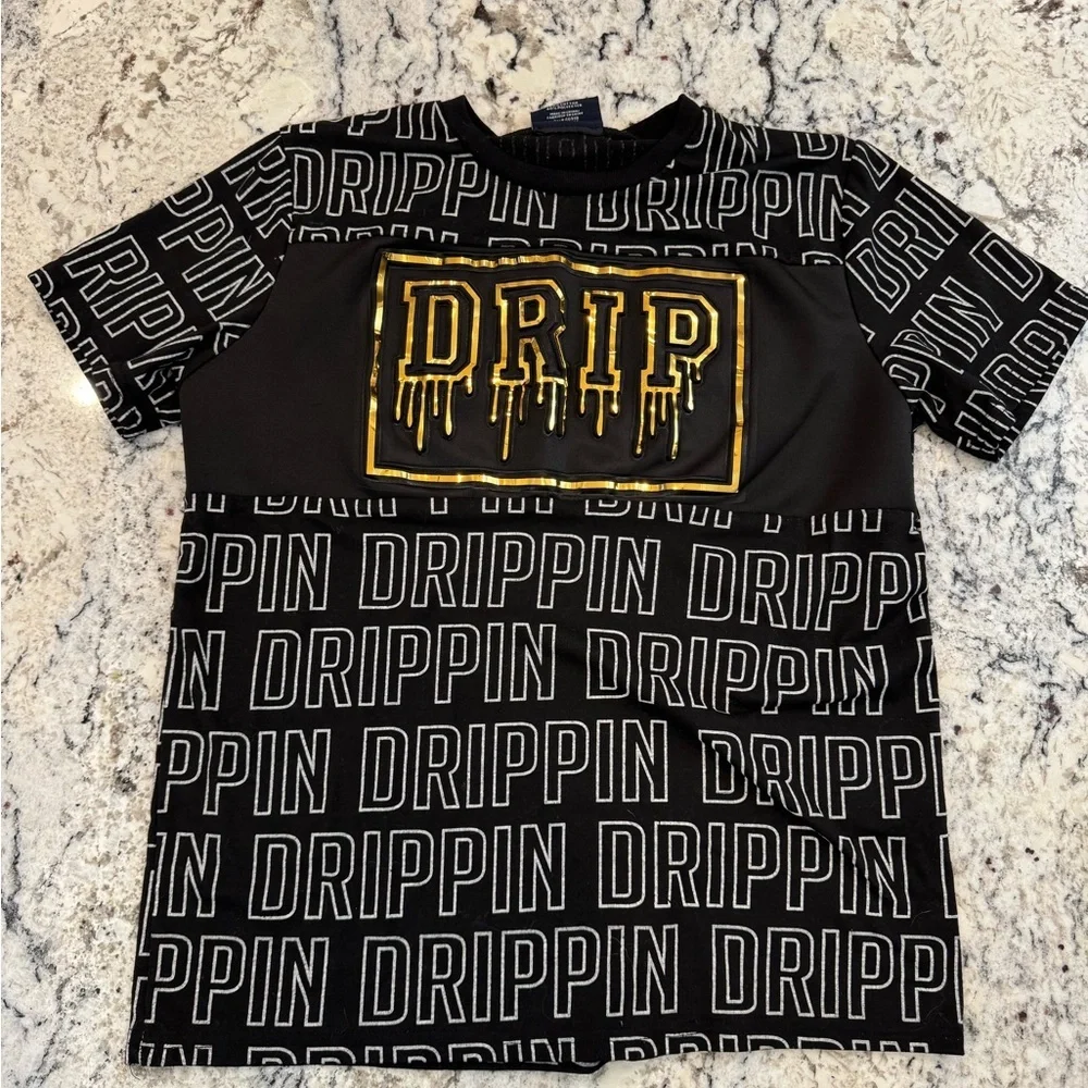 Phat Farm DRIP Graphic Tee Black Gold Logo Shirt Size L (14/16) Y2K Streetwear